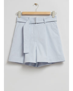 Belted Cotton Chino Shorts Light Blue