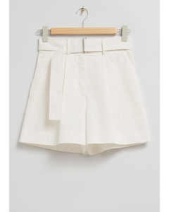 Belted Cotton Chino Shorts White