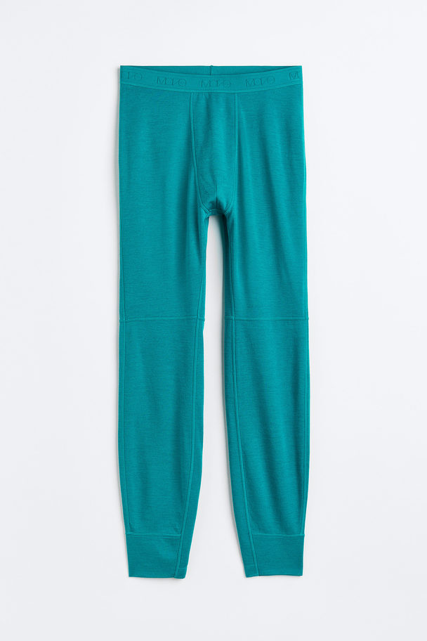 H&M Wool-blend Base Layer Tights Turquoise