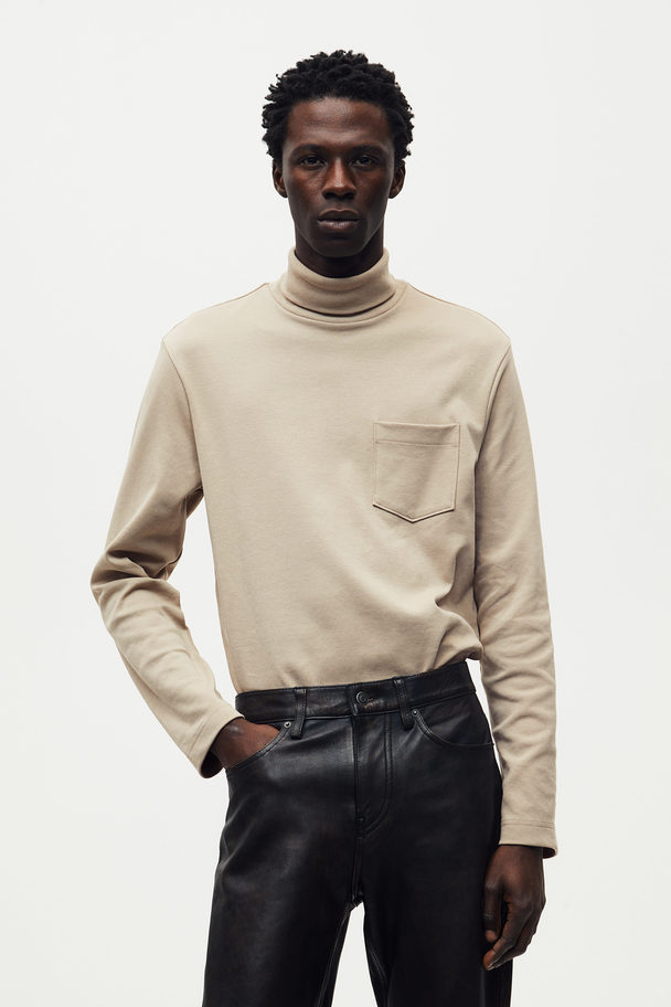H&M Regular Fit Polo-neck Top Beige