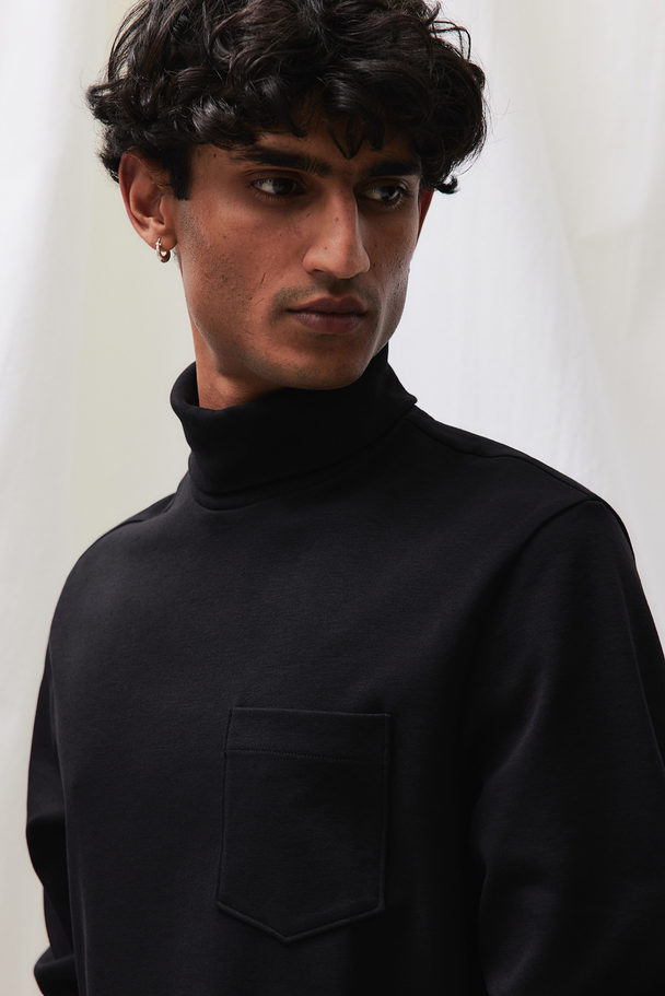H&M Regular Fit Polo-neck Top Black