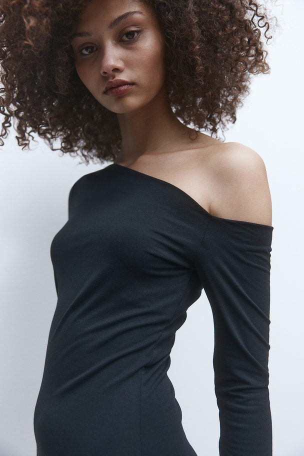 H&M One-Shoulder-Kleid Schwarz