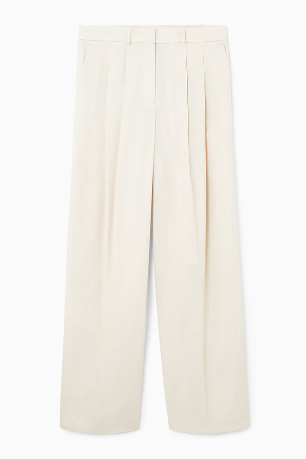 COS Wide-leg Tailored Twill Trousers Cream