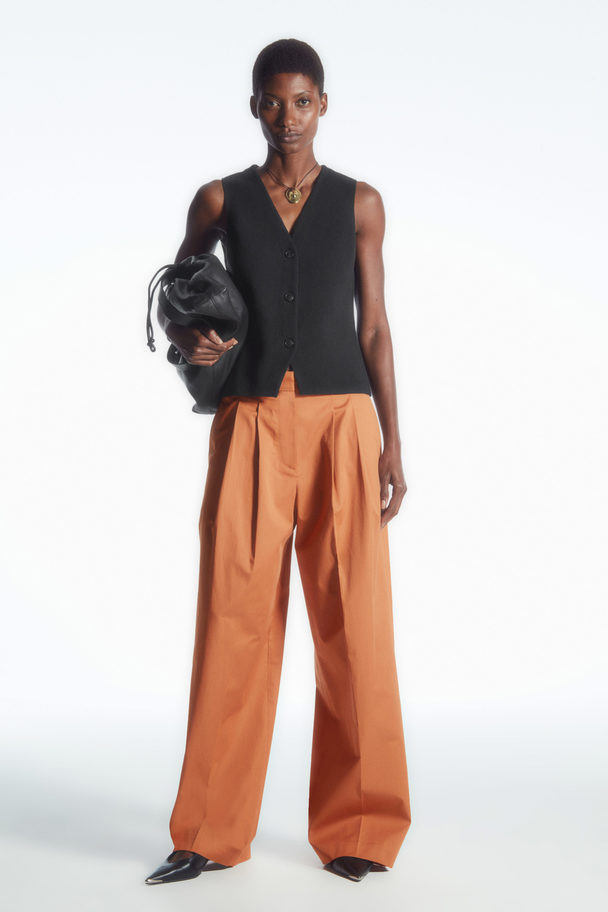 COS Wide-leg Tailored Twill Trousers Terracotta