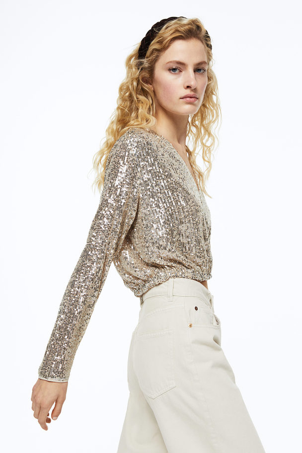 H&M Sequined Wrapover Blouse Silver-coloured