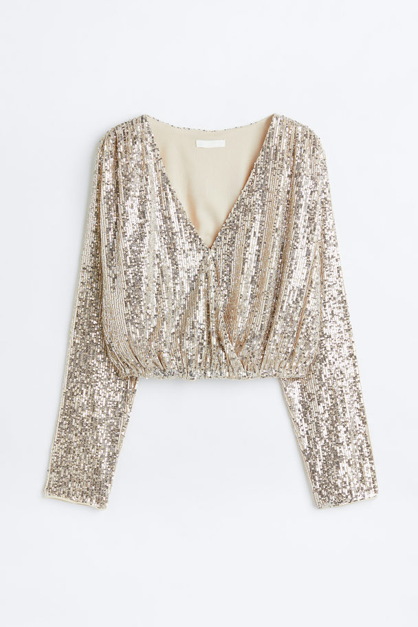 H&M Sequined Wrapover Blouse Silver-coloured