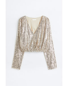 Sequined Wrapover Blouse Silver-coloured