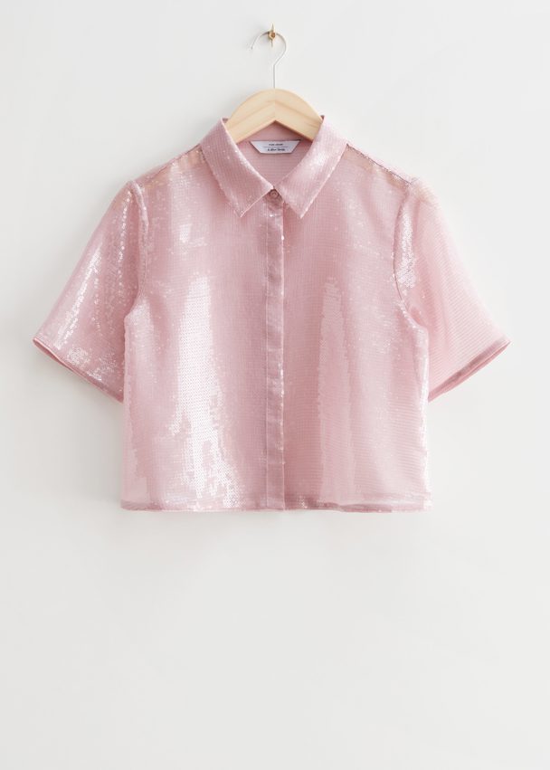 & Other Stories Short Sleeve Sequin Blouse Pink