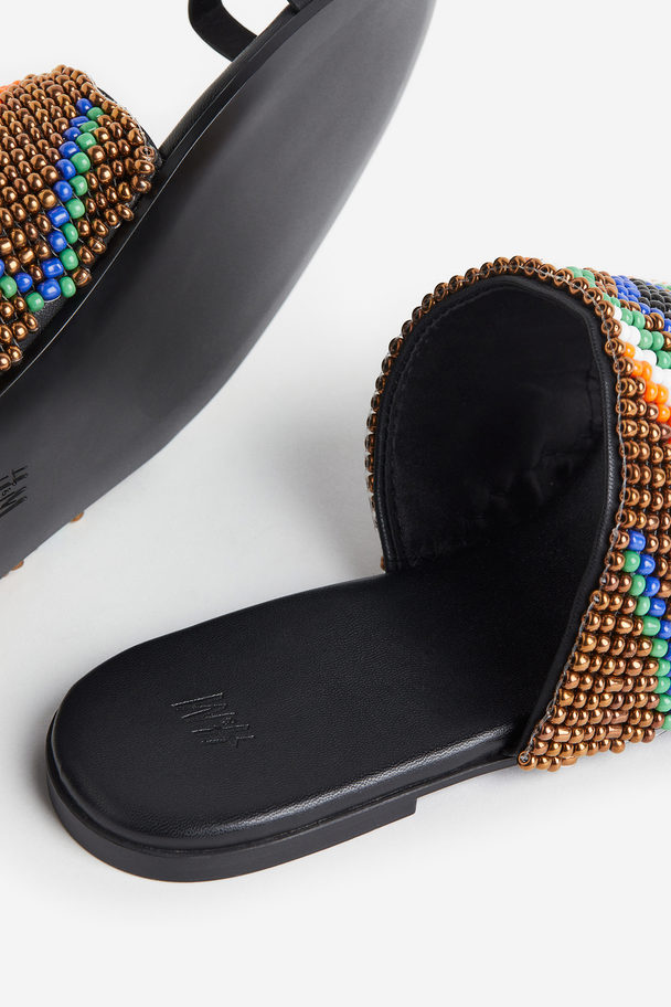 H&M Slip In-sandaler Med Tårem Svart/mönstrad