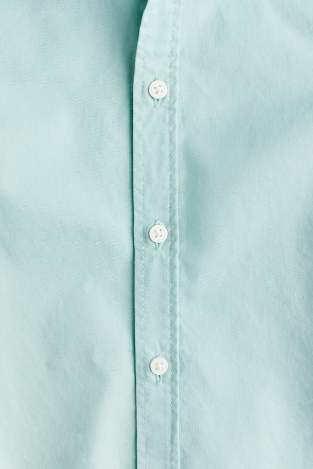 H&M Short-sleeved Cotton Shirt Turquoise