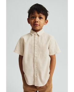Short-sleeved Cotton Shirt Beige/striped
