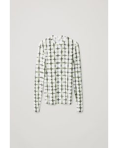 Round-neck Long-sleeve Top White / Green