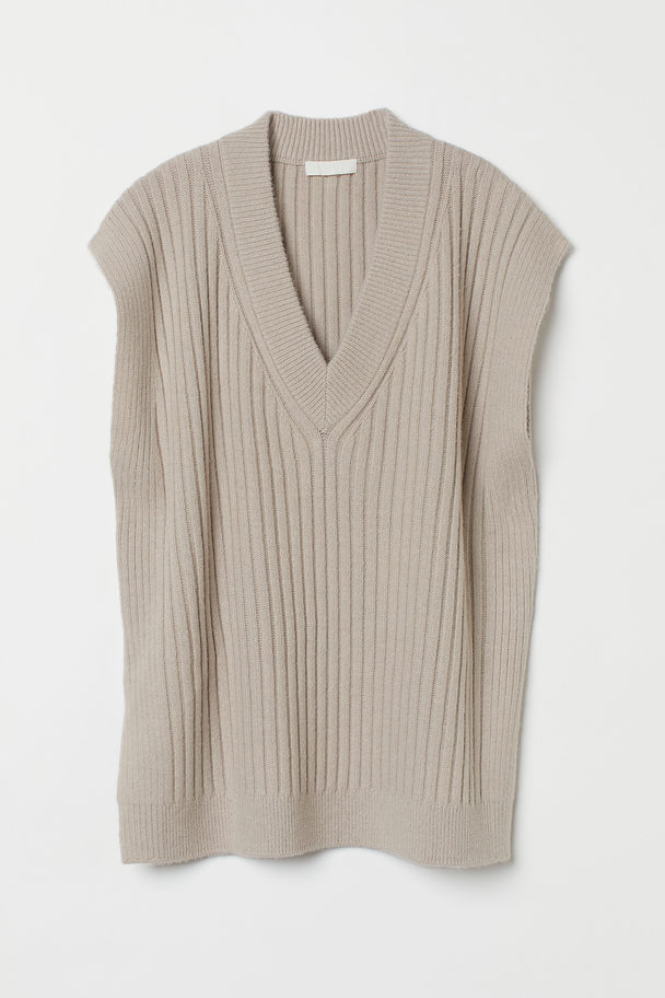 H&M Rib-knit Sweater Vest Light Beige