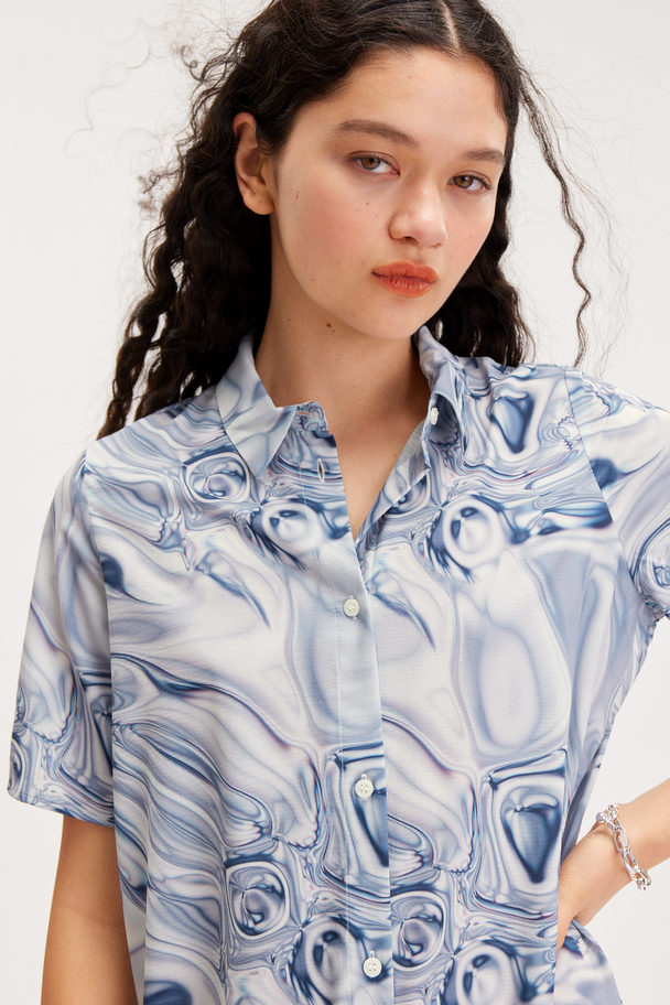 Monki Midi Shirt Dress Digital Water