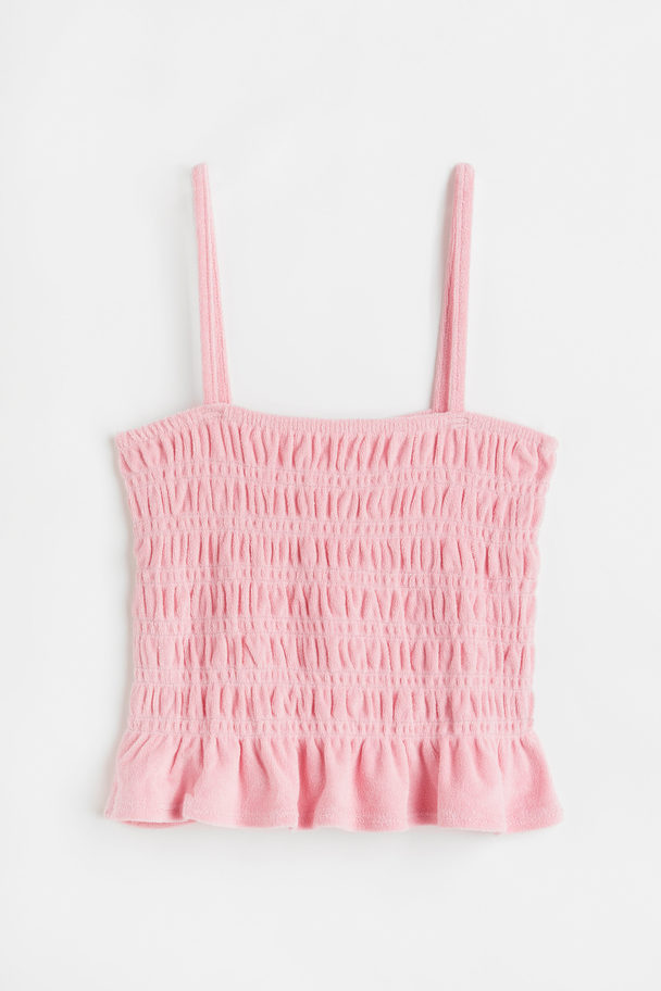 H&M Smocked Terry Strappy Top Light Pink