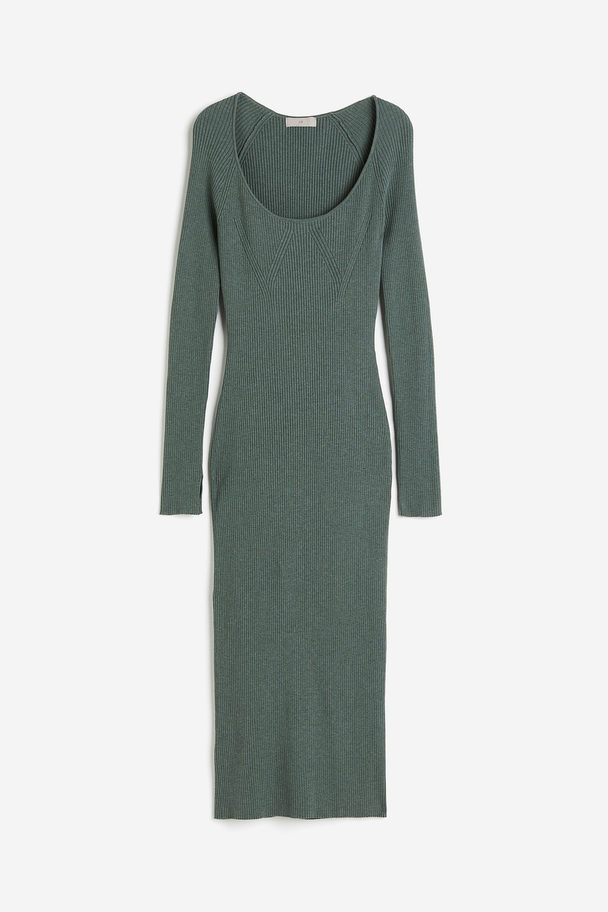 H&M Rib-knit Bodycon Dress Dusty Green