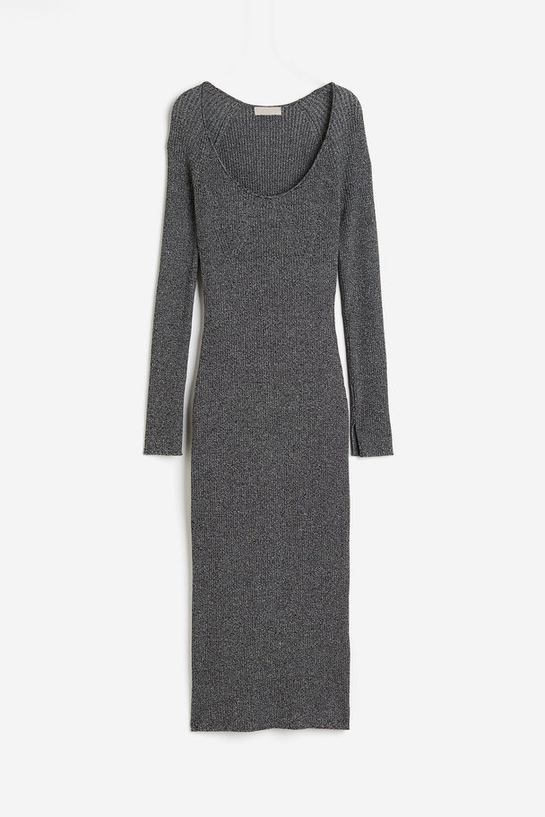 H&M Bodycon-Kleid in Rippstrick Schwarzmeliert