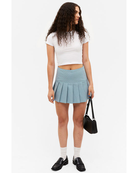 Monki Pinstripe Mini Tennis Skirt Light Blue Pinstripe