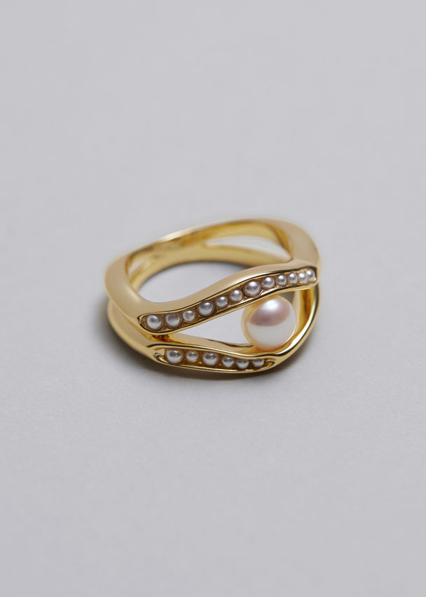 & Other Stories Ring in Doppel-Optik mit Perle Gold