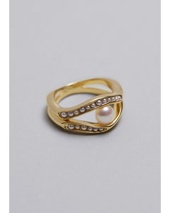 Double Band Pearl Ring Gold