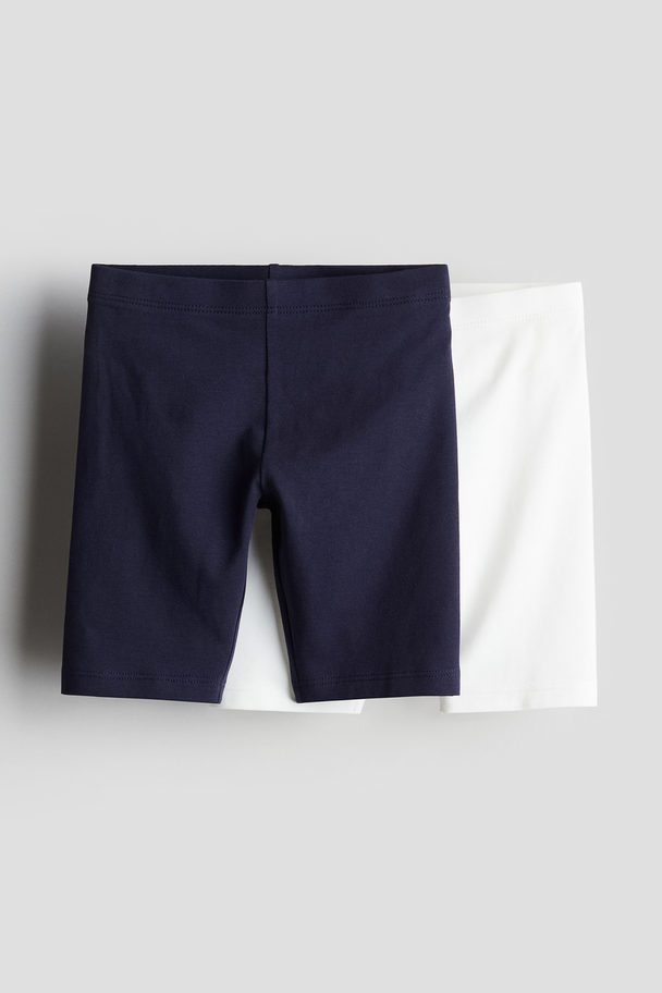 H&M 2-pak Cykelshorts Marineblå/hvid