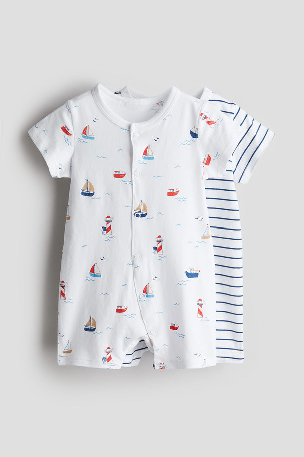 H&M 2-pack Cotton Jersey Sleepsuits White/boats