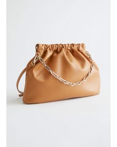 Ruched Leather Chain Strap Bag Brown