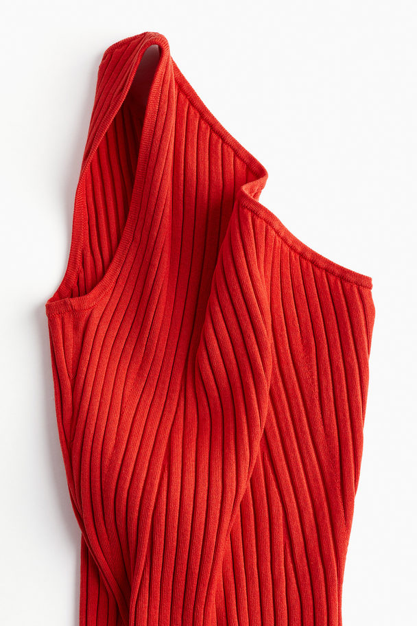 H&M One-shoulder Rib-knit Top Red