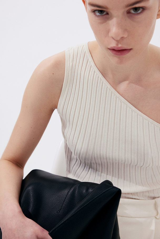 H&M One-shoulder Rib-knit Top White