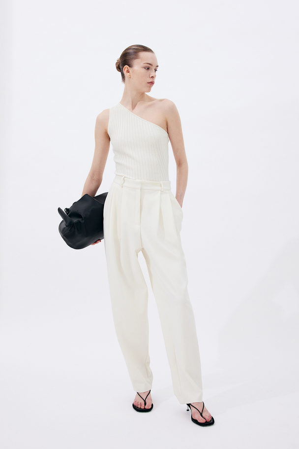 H&M One-shoulder Rib-knit Top White