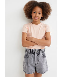 Relaxed Fit Twill High Shorts Lys Grå