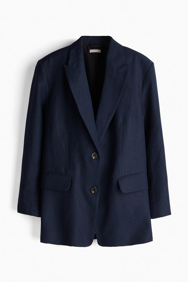 H&M Oversized Blazer aus Leinenmix Marineblau