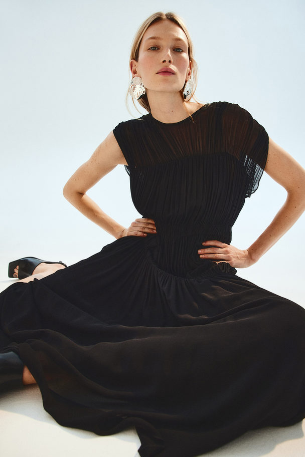 H&M Gerafftes Kleid aus Viskose Schwarz