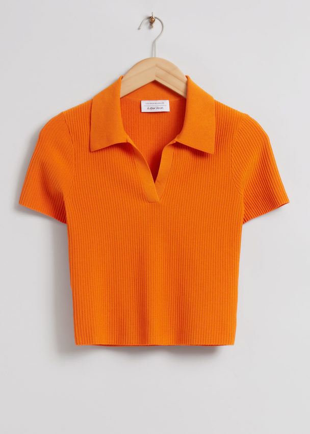 & Other Stories Cropped Open Collar Knit Top Orange
