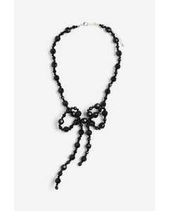Bow-detail Beaded Necklace Black