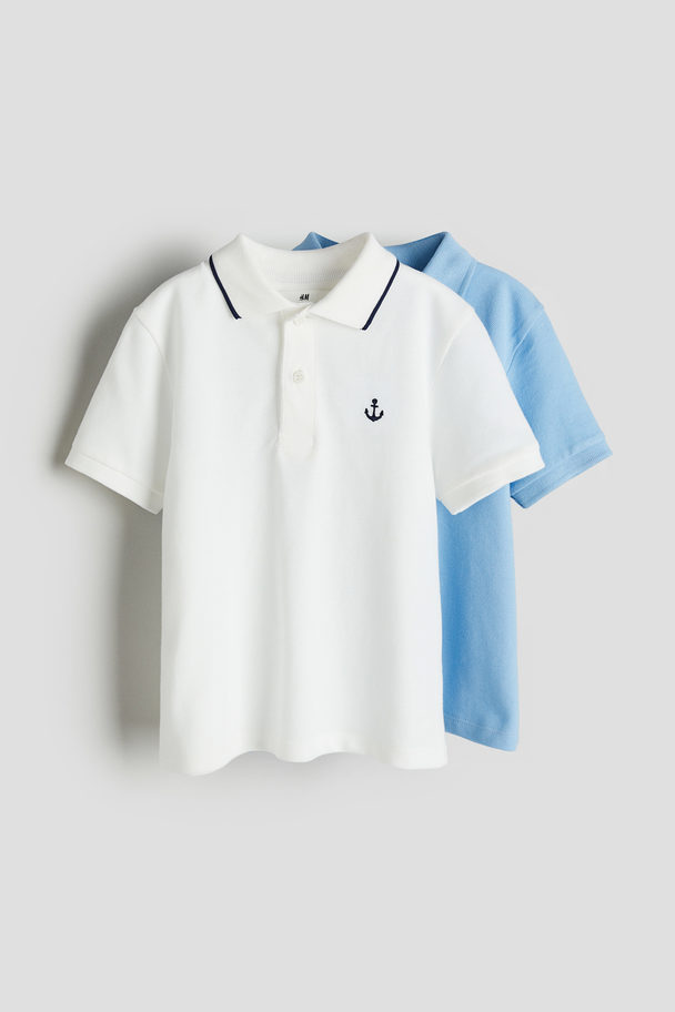 H&M 2-pack Polo Shirts White/light Blue