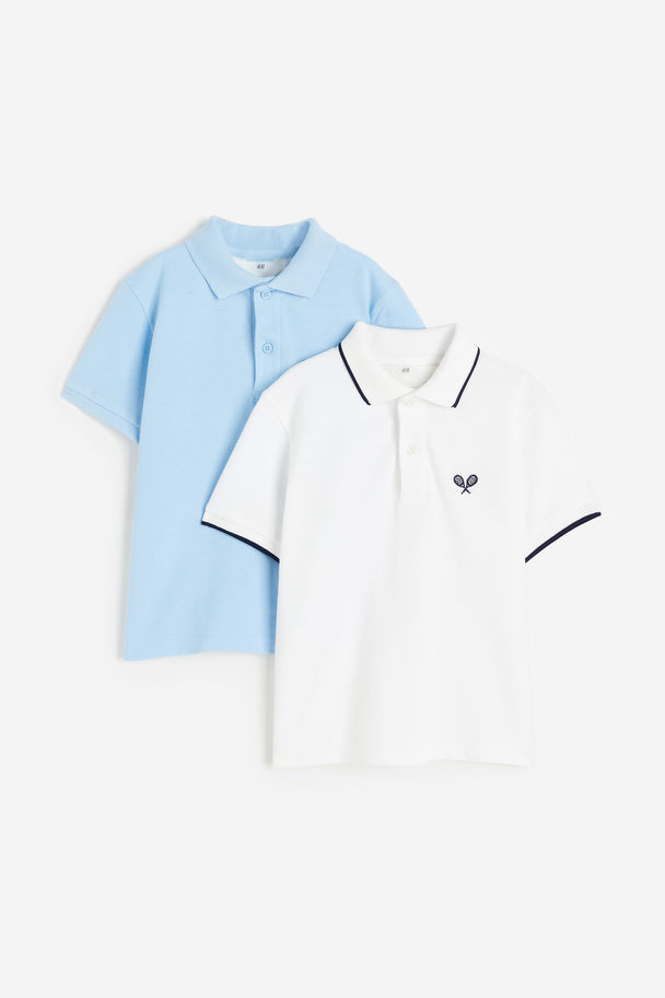 H&M Set Van 2 Poloshirts Wit/lichtblauw