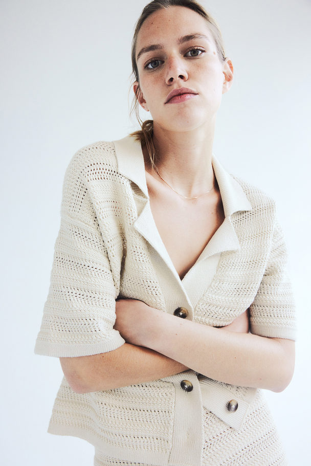 H&M Pointelle-knit Shirt Light Beige