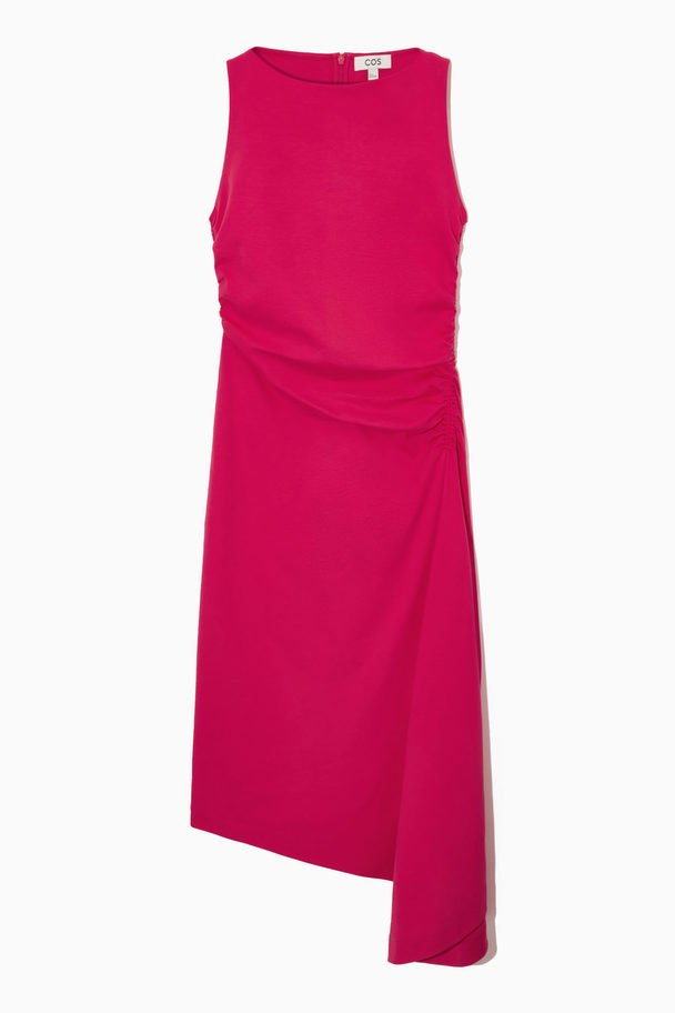 COS Asymmetric Gathered Midi Dress Pink