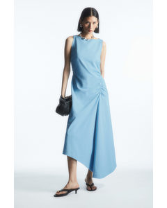 Asymmetric Gathered Midi Dress Light Blue