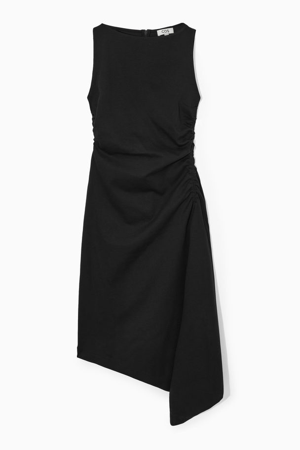 COS Asymmetric Gathered Midi Dress Black