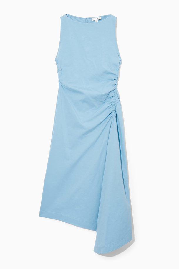 COS Asymmetric Gathered Midi Dress Light Blue