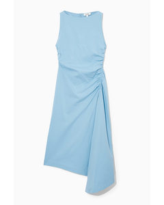 Asymmetric Gathered Midi Dress Light Blue