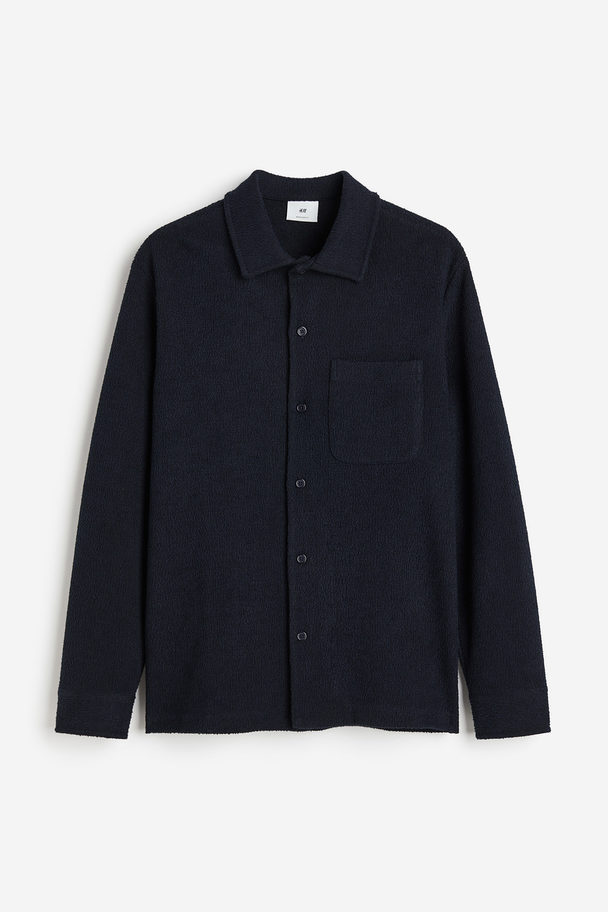 H&M Regular Fit Bouclé Jersey Shirt Dark Blue