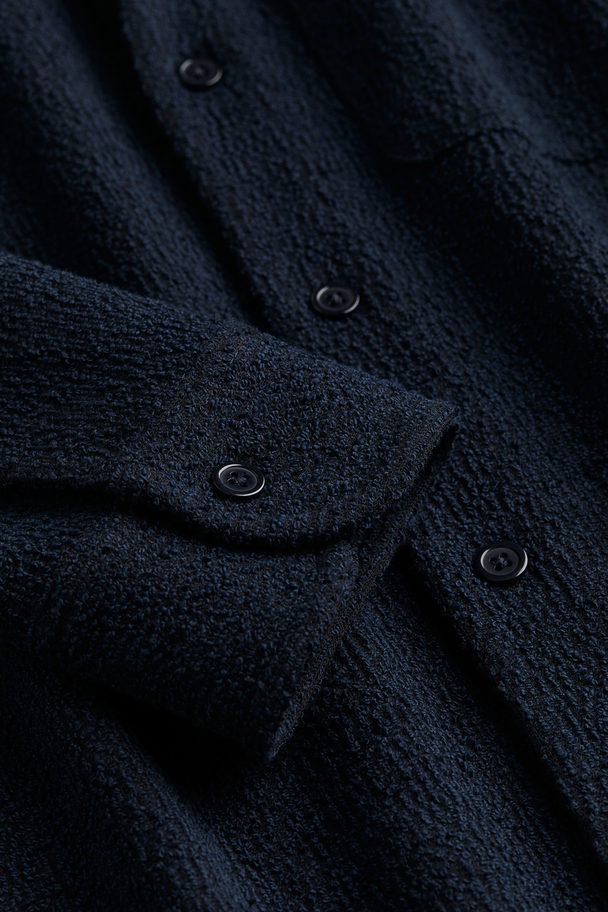 H&M Overhemd Van Bouclétricot - Regular Fit Donkerblauw