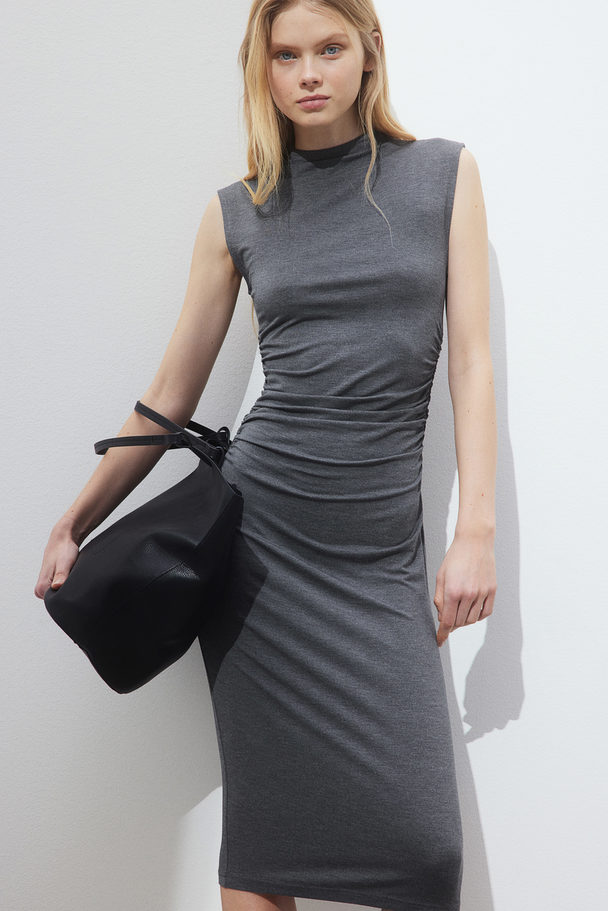 H&M Gathered Bodycon Dress Dark Grey Marl