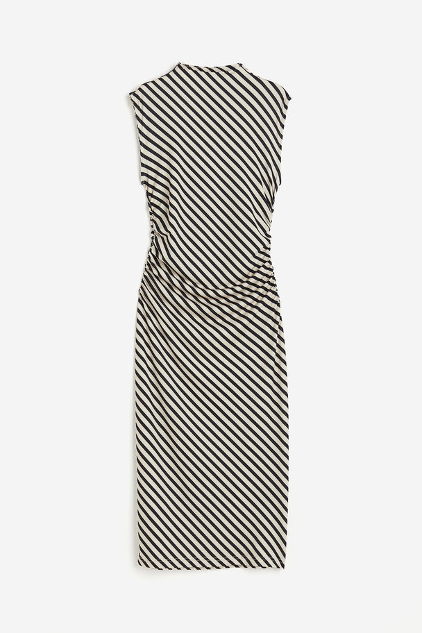 H&M Gathered Bodycon Dress Light Beige/striped