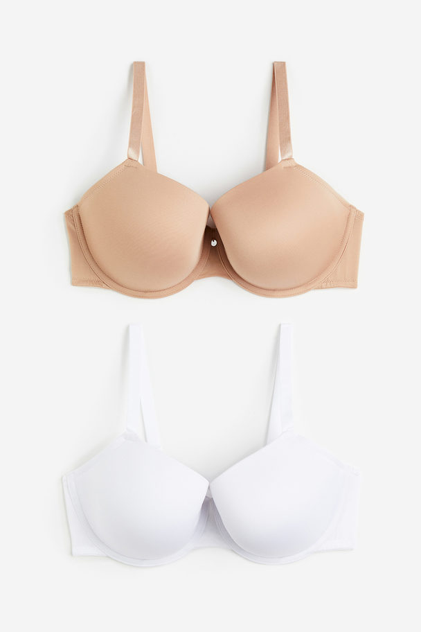 H&M 2-pack Microfibre Padded Underwired Bras White/beige