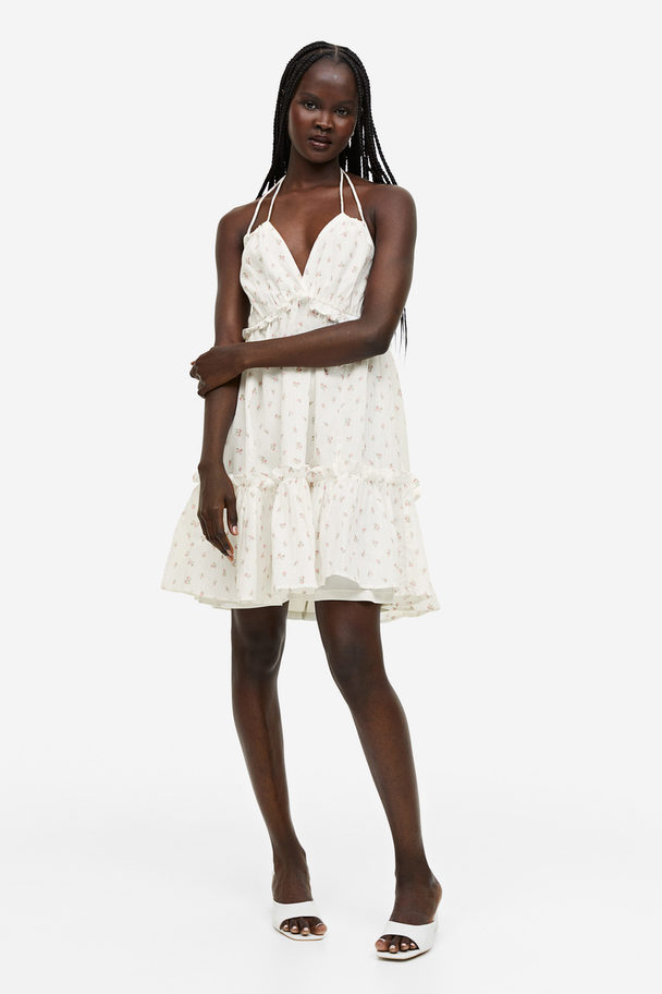 H&M Neckholder-Kleid mit Volantbesatz Weiß/Geblümt