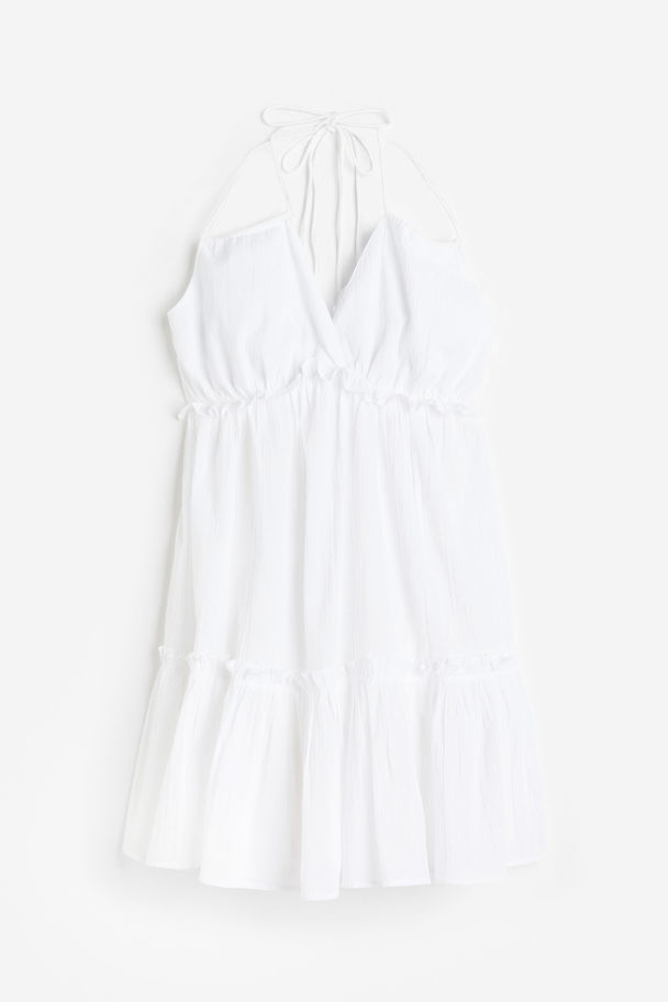 H&M Neckholder-Kleid mit Volantbesatz Weiß